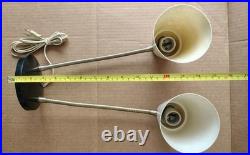 Vintage Art Deco Double Gooseneck Table Desk Wall Lamp Fiberglass Shades MCM