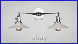 Vintage Art Deco Double Wall Sconce Industrial Lighting Copper & Opal Glass