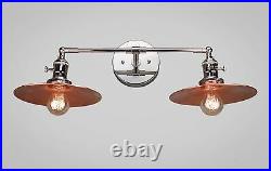 Vintage Art Deco Double Wall Sconce Industrial Lighting Copper & Opal Glass