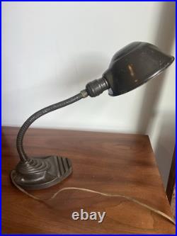 Vintage Art Deco Eagle Gooseneck Desk Lamp Cast Steel Base 1940s
