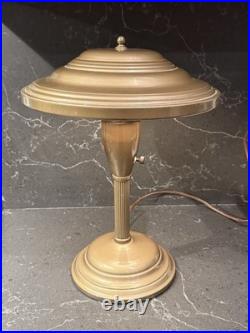 Vintage Art Deco Flying Saucer Desk, Lamp Military Style Gold Metal Tilt Lamp
