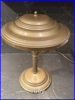 Vintage Art Deco Flying Saucer Desk, Lamp Military Style Gold Metal Tilt Lamp