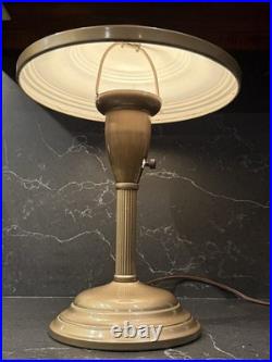 Vintage Art Deco Flying Saucer Desk, Lamp Military Style Gold Metal Tilt Lamp
