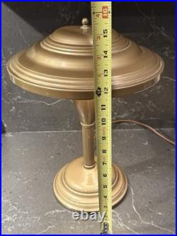 Vintage Art Deco Flying Saucer Desk, Lamp Military Style Gold Metal Tilt Lamp
