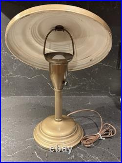 Vintage Art Deco Flying Saucer Desk, Lamp Military Style Gold Metal Tilt Lamp