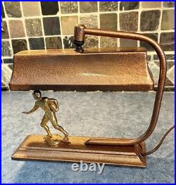 Vintage Art Deco Football Player Desk Table Accent Lamp Light Antique 1900s Vtg