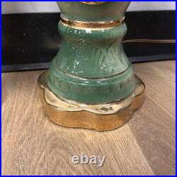 Vintage Art Deco French Style Porcelain Lamps Hand Painted Green & Gold Floral