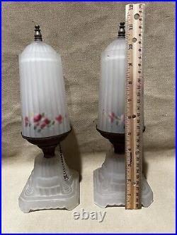Vintage Art Deco Frosted Glass Torpedo Lamps-1920-1930 Pair, Skyscraper 11Tall