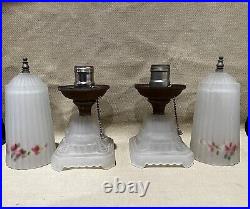 Vintage Art Deco Frosted Glass Torpedo Lamps-1920-1930 Pair, Skyscraper 11Tall
