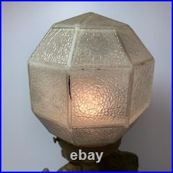 Vintage Art Deco Glass Dome & Metal, Woman at Spinning Wheel Table Lamp, WORKS
