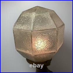 Vintage Art Deco Glass Dome & Metal, Woman at Spinning Wheel Table Lamp, WORKS