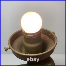 Vintage Art Deco Glass Dome & Metal, Woman at Spinning Wheel Table Lamp, WORKS