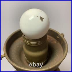 Vintage Art Deco Glass Dome & Metal, Woman at Spinning Wheel Table Lamp, WORKS