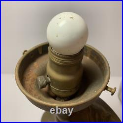 Vintage Art Deco Glass Dome & Metal, Woman at Spinning Wheel Table Lamp, WORKS