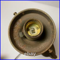 Vintage Art Deco Glass Dome & Metal, Woman at Spinning Wheel Table Lamp, WORKS