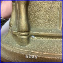 Vintage Art Deco Glass Dome & Metal, Woman at Spinning Wheel Table Lamp, WORKS