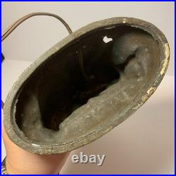 Vintage Art Deco Glass Dome & Metal, Woman at Spinning Wheel Table Lamp, WORKS