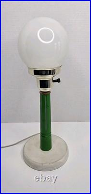 Vintage Art Deco Glass Globe Table Lamp Light Wood Base Works 16