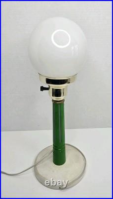 Vintage Art Deco Glass Globe Table Lamp Light Wood Base Works 16