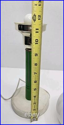 Vintage Art Deco Glass Globe Table Lamp Light Wood Base Works 16
