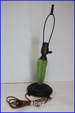 Vintage Art Deco Glass Table Lamp Cast Iron Base Green Uranium GLASS AMAZING