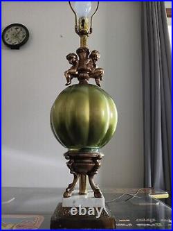 Vintage Art Deco Green Dome Lamp With cherubs. 33