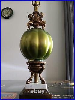 Vintage Art Deco Green Dome Lamp With cherubs. 33