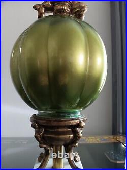 Vintage Art Deco Green Dome Lamp With cherubs. 33