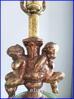 Vintage Art Deco Green Dome Lamp With cherubs. 33