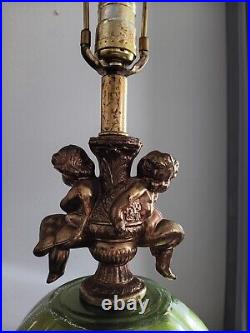 Vintage Art Deco Green Dome Lamp With cherubs. 33