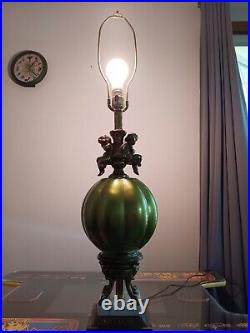 Vintage Art Deco Green Dome Lamp With cherubs. 33