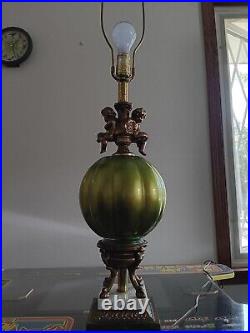 Vintage Art Deco Green Dome Lamp With cherubs. 33