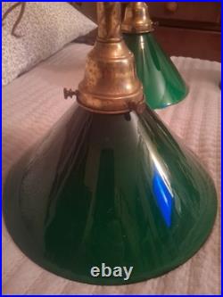 Vintage Art Deco Green Glass Pendant Lamps