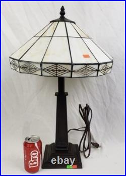 Vintage Art Deco Handmade Slag Glass Shade Cast Iron Table Lamp 22x14 READ