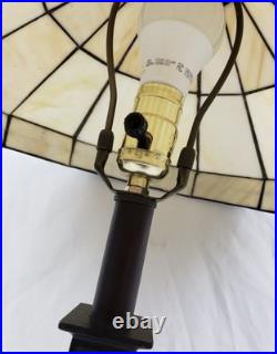 Vintage Art Deco Handmade Slag Glass Shade Cast Iron Table Lamp 22x14 READ
