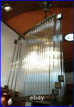 Vintage Art Deco Hanging Ship Brass Glass Ceiling Fixture Light Chandelier Lamp