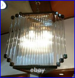 Vintage Art Deco Hanging Ship Brass Glass Ceiling Fixture Light Chandelier Lamp