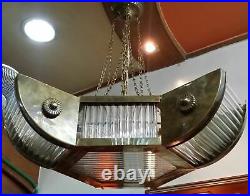 Vintage Art Deco Hanging Ship Brass & Glass Rod Ceiling 6 Light Chandelier Lamp