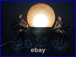 Vintage Art Deco Harlequin & Jester Musicians Amber Globe TV Lamp 1930s