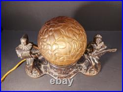 Vintage Art Deco Harlequin & Jester Musicians Amber Globe TV Lamp 1930s