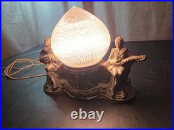 Vintage Art Deco Harlequin & Jester Musicians Amber Globe TV Lamp 1930s VIDEO