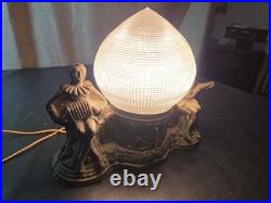 Vintage Art Deco Harlequin & Jester Musicians Amber Globe TV Lamp 1930s VIDEO