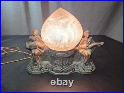 Vintage Art Deco Harlequin & Jester Musicians Amber Globe TV Lamp 1930s VIDEO