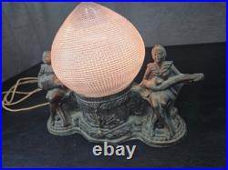 Vintage Art Deco Harlequin & Jester Musicians Amber Globe TV Lamp 1930s VIDEO