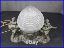 Vintage Art Deco Harlequin & Jester Musicians Amber Globe TV Lamp 1930s VIDEO