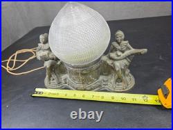 Vintage Art Deco Harlequin & Jester Musicians Amber Globe TV Lamp 1930s VIDEO