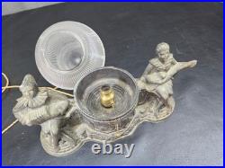 Vintage Art Deco Harlequin & Jester Musicians Amber Globe TV Lamp 1930s VIDEO