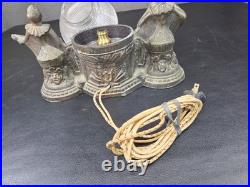 Vintage Art Deco Harlequin & Jester Musicians Amber Globe TV Lamp 1930s VIDEO