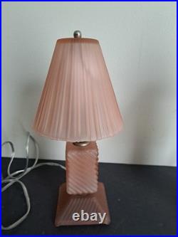 Vintage Art Deco Headboard Lamp With 2 Table Lamps. Pink Depression Glass