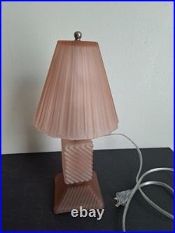 Vintage Art Deco Headboard Lamp With 2 Table Lamps. Pink Depression Glass